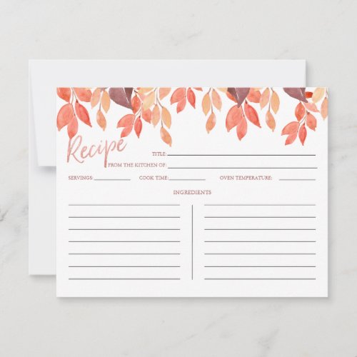 Autumn Watercolor Fall Leaves Recipe Card