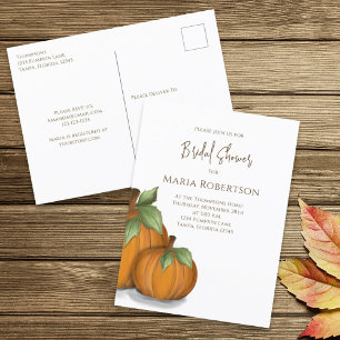 Autumn Watercolor Fall Pumpkins Bridal Shower Postcard