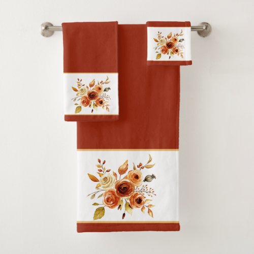 Autumn watercolor floral  bath towel set