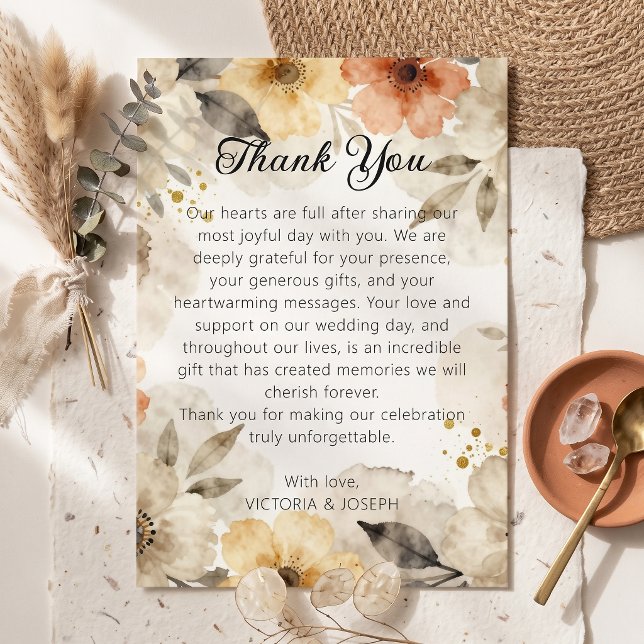Autumn Watercolor Floral Boho Wedding Thank You Card (Creator Uploaded)
