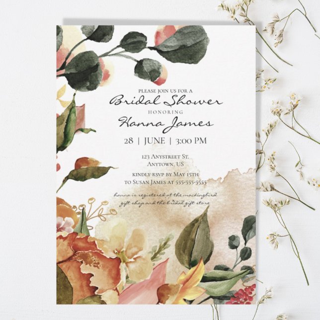 Autumn Watercolor Floral Bridal Shower Invitation (Creator Uploaded)