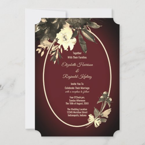 Autumn Watercolor Floral Burgundy Wedding Invitation