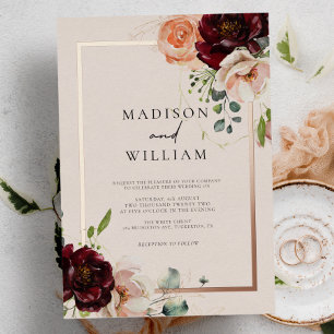Autumn Watercolor Floral Elegant Wedding Foil Invitation