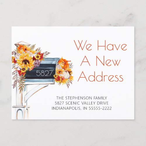 Autumn Watercolor Floral Mailbox New Address Announcement Postcard