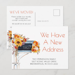 Autumn Watercolor Floral Mailbox New Address Announcement Postcard