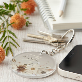 Autumn Watercolor Floral Monogram Keychain