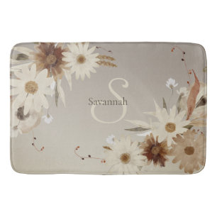 Autumn Watercolor Floral Monogram Personalized Bath Mat