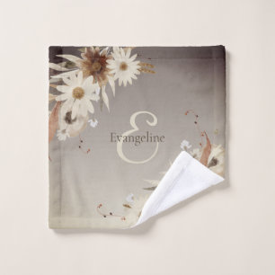 Autumn Watercolor Floral Monogram Personalized Bath Towel Set