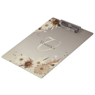 Autumn Watercolor Floral Monogram Personalized Clipboard