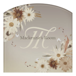 Autumn Watercolor Floral Monogram Personalized Door Sign