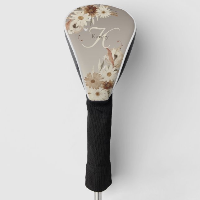 Autumn Watercolor Floral Monogram Personalized Golf Head Cover (Front)