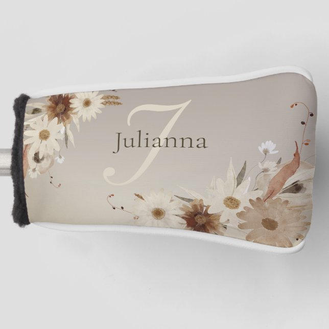 Autumn Watercolor Floral Monogram Personalized Golf Head Cover (Front)