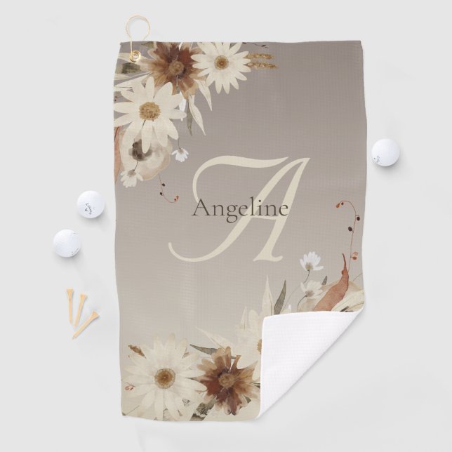 Autumn Watercolor Floral Monogram Personalized Golf Towel (InSitu)