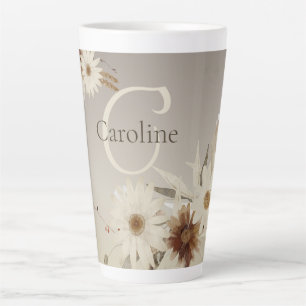 Autumn Watercolor Floral Monogram Personalized Latte Mug