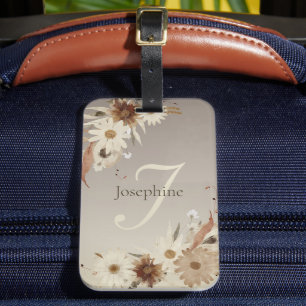 Autumn Watercolor Floral Monogram Personalized Luggage Tag