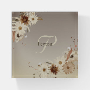 Autumn Watercolor Floral Monogram Personalized Paperweight