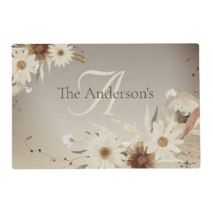 Autumn Watercolor Floral Monogram Personalized Placemat