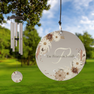 Autumn Watercolor Floral Monogram Personalized Wind Chime
