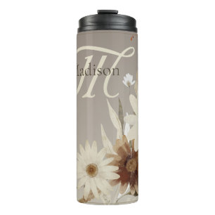 Autumn Watercolor Floral Monogram Thermal Tumbler