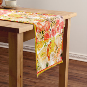Autumn watercolor floral short table runner