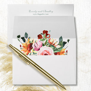 Autumn Watercolor Floral Sunflower Return Address Envelope