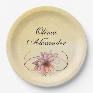 Autumn Watercolor Floral Terracotta Yellow Wedding Paper Plates