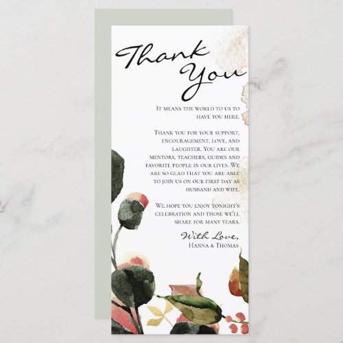 Autumn Watercolor Floral Thank You Place Card