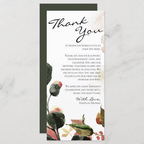 Autumn Watercolor Floral Thank You Place Card