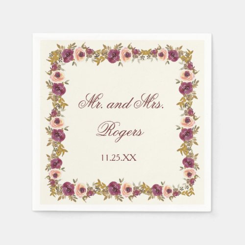 Autumn Watercolor Floral Wedding Napkins