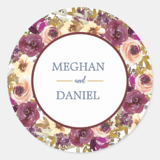 Autumn Watercolor Floral Wedding Sticker