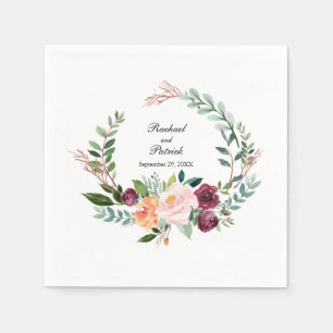 Autumn Watercolor Floral Wreath Wedding Paper Napkins