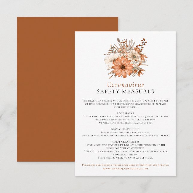Autumn Watercolor Florals Coronavirus Safety Enclo Enclosure Card (Front/Back)