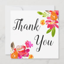 Autumn Watercolor Flower Bouquet Thank You Card