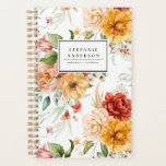 Autumn Watercolor Flowers and Greenery Pattern Planner<br><div class="desc">Customizable floral planner featuring floral bouquet of blush pink,  yellow and red peonies,  roses and daisies with greenery accents. Personalize by adding names and other details. This botanical planner will be perfect as a personalized gift for Christmas,  birthdays and graduations.</div>