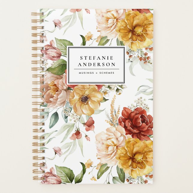 Autumn Watercolor Flowers and Greenery Pattern Planner (Front)