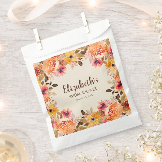 Autumn Watercolor Flowers Bridal Shower Favor Bag (Clipped)