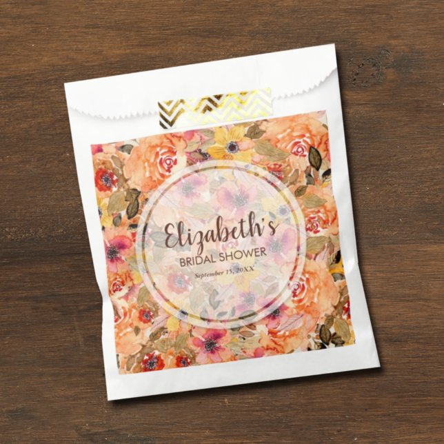 Autumn Watercolor Flowers Bridal Shower Favor Bag (Creator Uploaded)