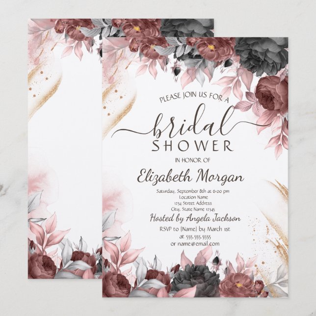 Autumn Watercolor Flowers Bridal Shower   Invitation (Front/Back)