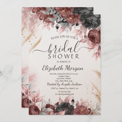 Autumn Watercolor Flowers Bridal Shower   Invitation