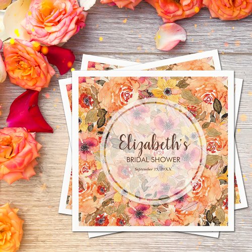 Autumn Watercolor Flowers Bridal Shower Napkins