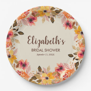Autumn Watercolor Flowers Bridal Shower Paper Plates