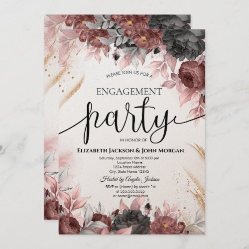 Autumn Watercolor Flowers Engagement  Invitation