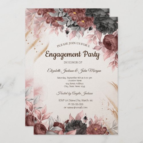 Autumn Watercolor Flowers Engagement  Invitation