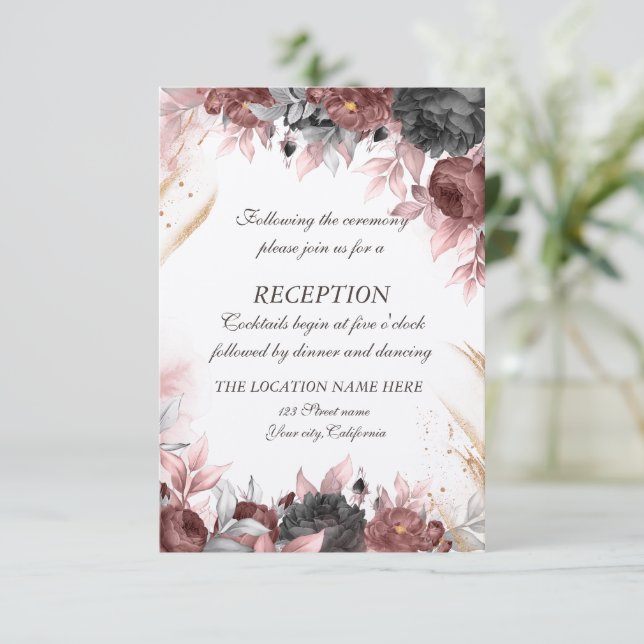 Autumn Watercolor Flowers Reception Invitation (Standing Front)