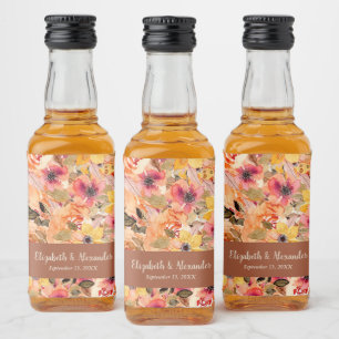 Autumn Watercolor Flowers Terracotta Wedding Mini Liquor Bottle Label