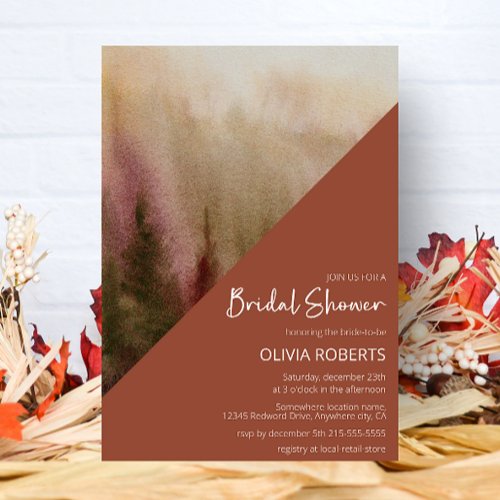Autumn Watercolor Forest Terracota Bridal Shower Invitation
