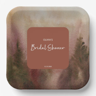 Autumn Watercolor Forest Terracota Bridal Shower Paper Plates