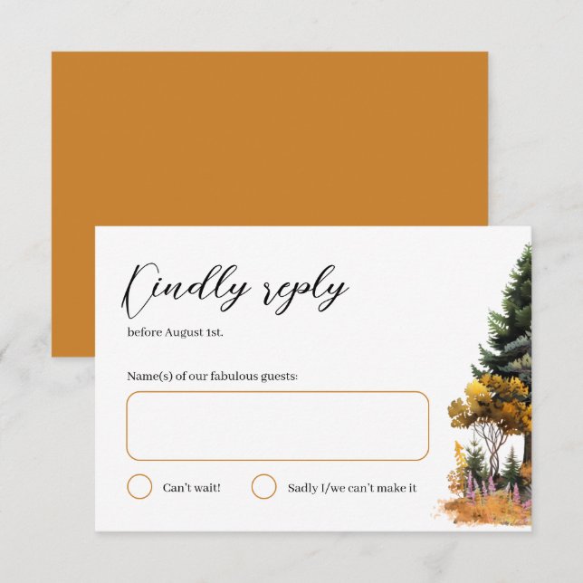 Autumn Watercolor Forest Wedding RSVP card (Front/Back)