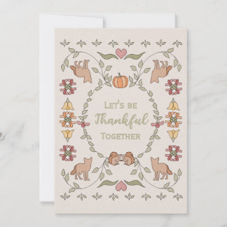 Autumn Watercolor Fox Squirrel Thanksgiving Invitation