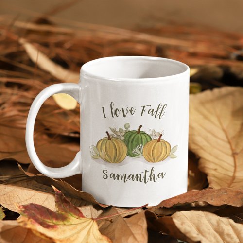 Autumn Watercolor I Love Fall Personalized Coffee Mug